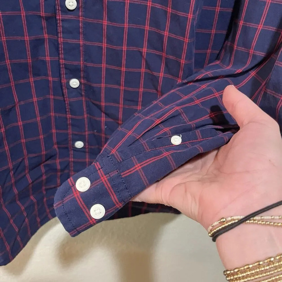 Hawker Rye Navy Blue Red Plaid Dress Shirt Large Regular Preppy Classic Check - Picture 6 of 8